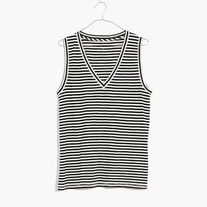 Madewell Black & White Striped V-Neck Tank M